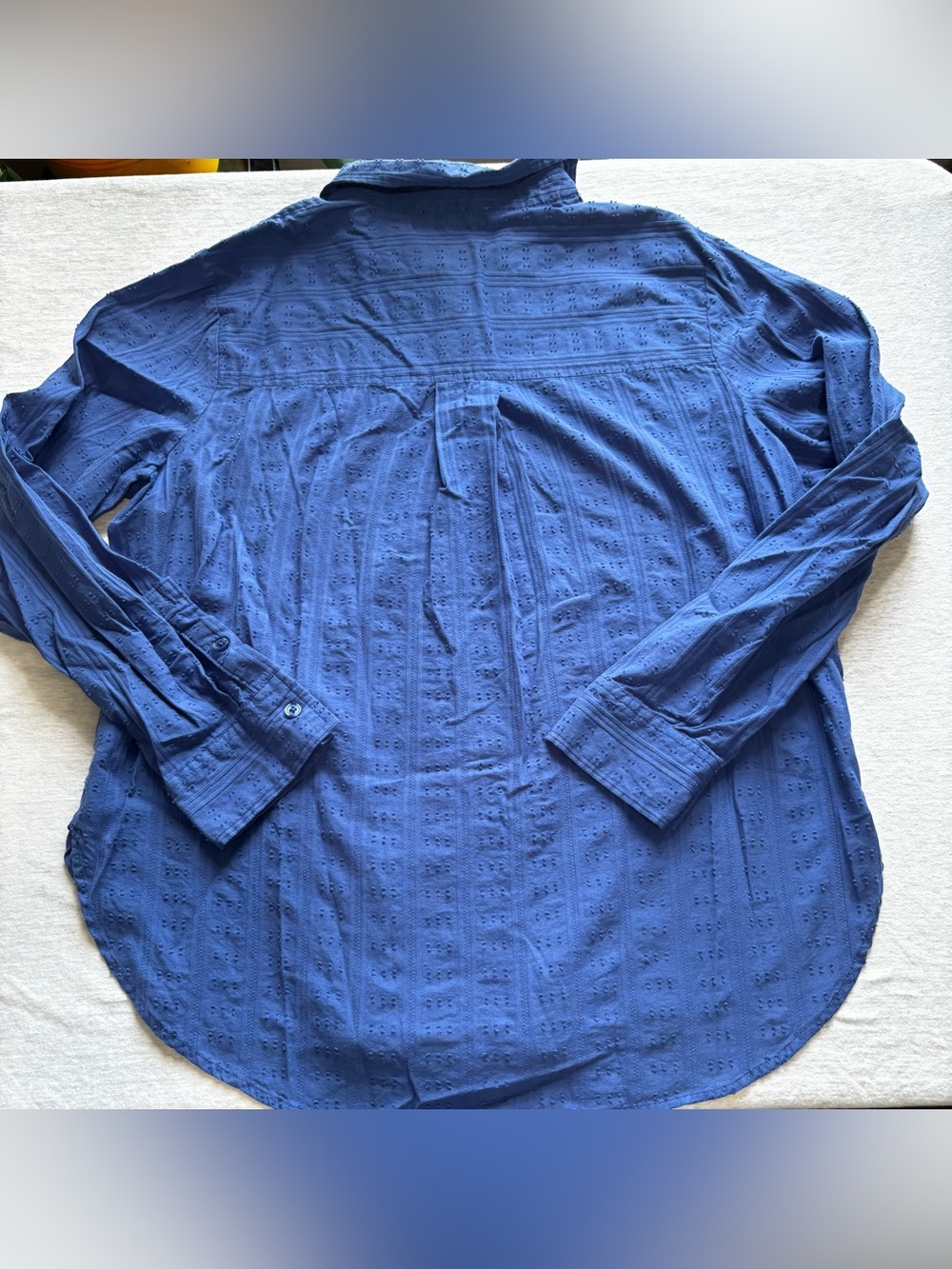 Nine West Blue Pintuck Textured Button-Up Cotton Shirt Medium - Picture 5 of 8